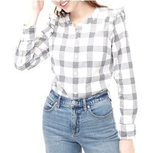 J.Crew plaid ruffle sleeve 100% cotton button blouse top SM classic preppy fall